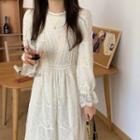 Bell-sleeve Frill Trim Lace Dress Almond - One Size