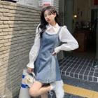 Long-sleeve Mock Two-piece Denim Mini A-line Dress