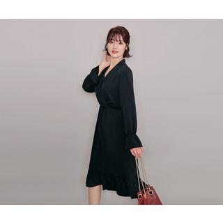 Wrap-front Frilled-trim Dress