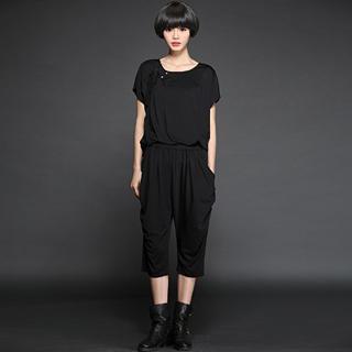 Set: Short-sleeve Buttonted Top + Cropped Pants