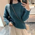 Long-sleeve Lace Top / Cable Knit Sweater / Crinkle A-line Midi Skirt