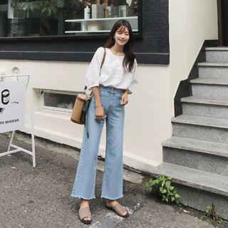 Eyelet Lace-trim Balloon-sleeve Blouse