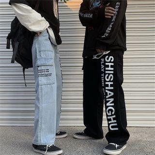 Lettering Straight Leg Cargo Jeans