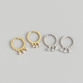 Triple Drop 925 Sterling Silver Bead Hoop Earring