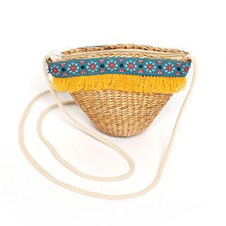 Embroidered-detail Woven Crossbody Bag