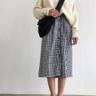 Buttoned Check A-line Skirt Black - One Size