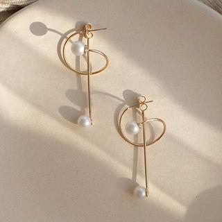 925 Sterling Silver Faux Pearl Dangle Earring 1 Pair - S925 Silver Needle - Gold - One Size