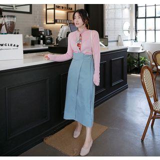 Bucked-waist Long Surplice-wrap Skirt