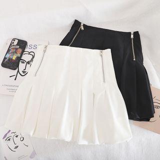 Pleated Half-zip A-line Mini Skirt