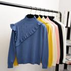 Mock Neck Frill Trim Knit Top Black - One Size