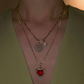 Heart Rhinestone / Snowflake Pendant Alloy Necklace