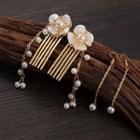 Retro Alloy Faux Pearl Flower Hair Comb