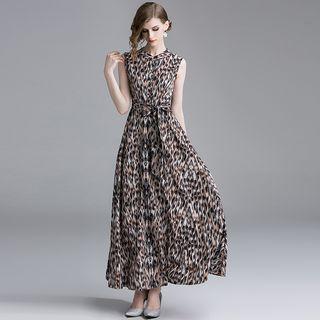 Sleeveless Leopard Print A-line Maxi Dress