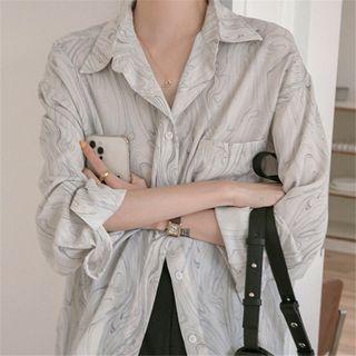 Print Lapel Long-sleeve Shirt