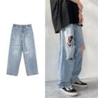 Distressed Straight Cut Loose Fit Jeans