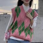 Long-sleeve Mock-neck T-shirt / Argyle Sweater Vest