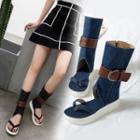 Cut-out Denim Flat Mid-calf Boots