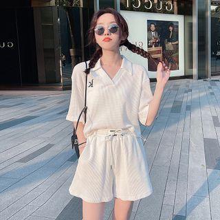Set : Polo Short-sleeve T-shirt+ Wide Leg Shorts