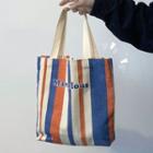 Lettering Striped Tote Bag Stripes - Blue & Orange - One Size