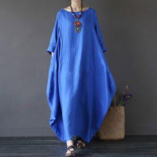Plain 3/4-sleeve Maxi A-line Dress