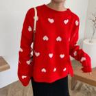 Heart Loose-fit Sweater Red - One Size