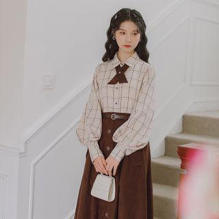 Bishop-sleeve Mock-tie Blouse
