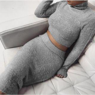 Set: Knit Crop Top + Midi Skirt