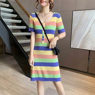 Knit Striped Short-sleeve Dress
