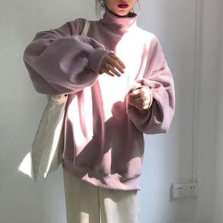 Long-sleeve Mock Neck Split Hem Sweatshirt