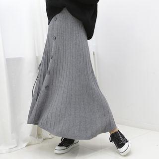 Seam-detail Buttoned Knit Skirt