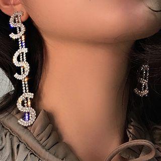 Rhinestone Dollar Sign Dangle Earring 1 Pair - Silver - One Size