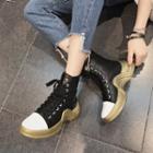 Faux Leather Lace Up High-top Sneakers
