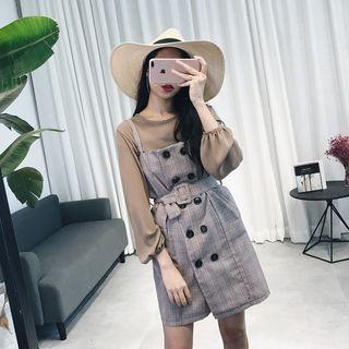 Set: Chiffon Top + Spaghetti Strap Double-breasted Dress