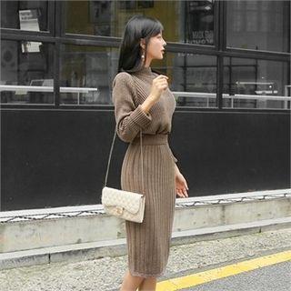 Set: Mock-neck Sweater + Midi Pencil Skirt