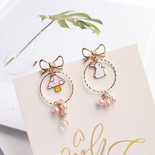Non-matching Alloy Rabbit Mushroom Faux Pearl Dangle Earring