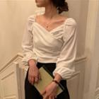 Asymmetric V-neck Balloon-sleeve Blouse