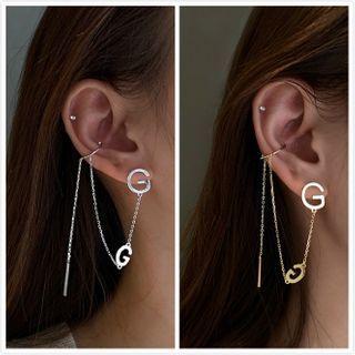 925 Sterling Silver Letter G Chained Earring