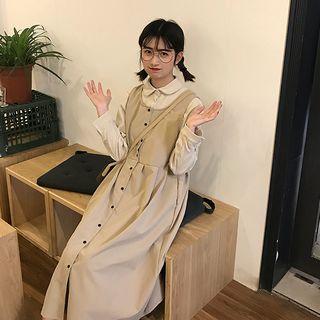 Corduroy Shirt / Mock Neck Blouse / Sleeveless Midi A-line Dress