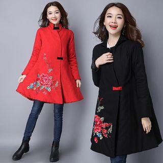 Floral Embroidered Long Padded Coat
