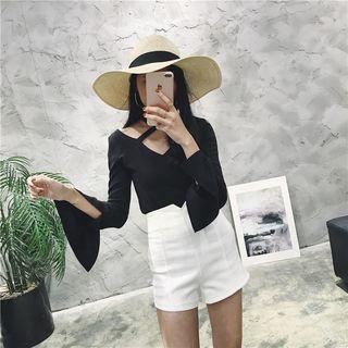 Cross Front Slit Cuff Long-sleeve T-shirt