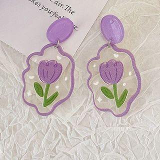 Flower Acrylic Dangle Earring 1 Pair - Silver Stud - Purple - One Size