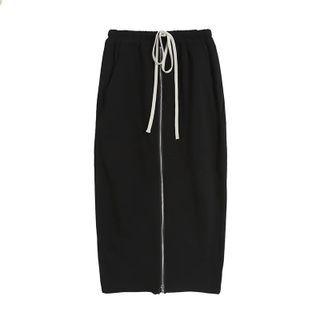 Drawstring Zip-up Midi Pencil Skirt