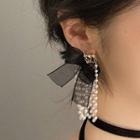 Faux Pearl Fringed Bow Drop Earring 1 Pair - Black & White - One Size