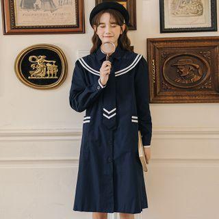 Long-sleeve A-line Sailor Collar Shirtdress