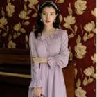 Ruffle Trim Plain Midi A-line Dress