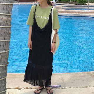 Spaghetti-strap Ruffle Midi Chiffon Dress