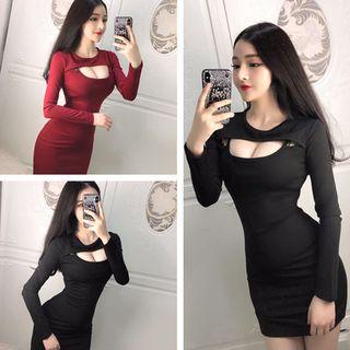 Cut-out Long-sleeve Mini Sheath Dress