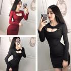 Cut-out Long-sleeve Mini Sheath Dress