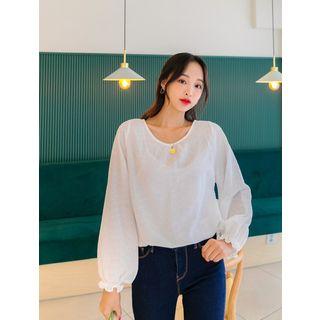 Plus Size Bishop-sleeve Textured Blouse
