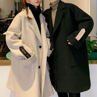 Letter Embroidered Single-breasted Coat